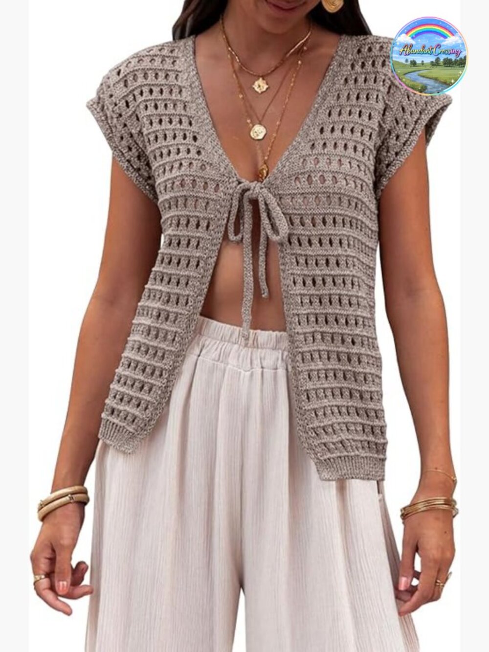 Tie Front Cropped Cardigan Shrug - Lightweight Knit Open Front Summer Cover Up